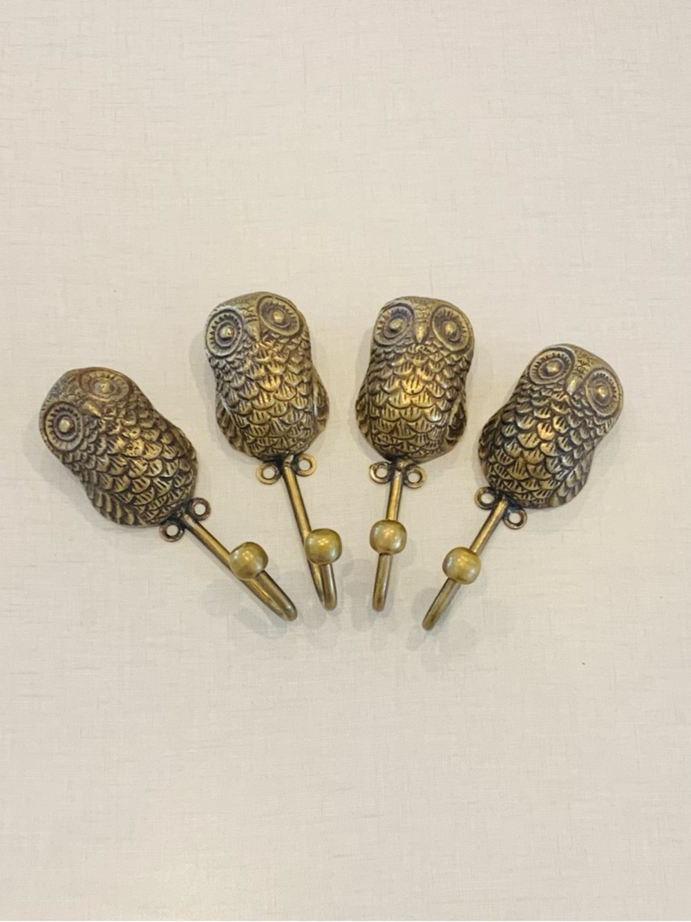 Brass Owl Wall Hooks – Set of 4
